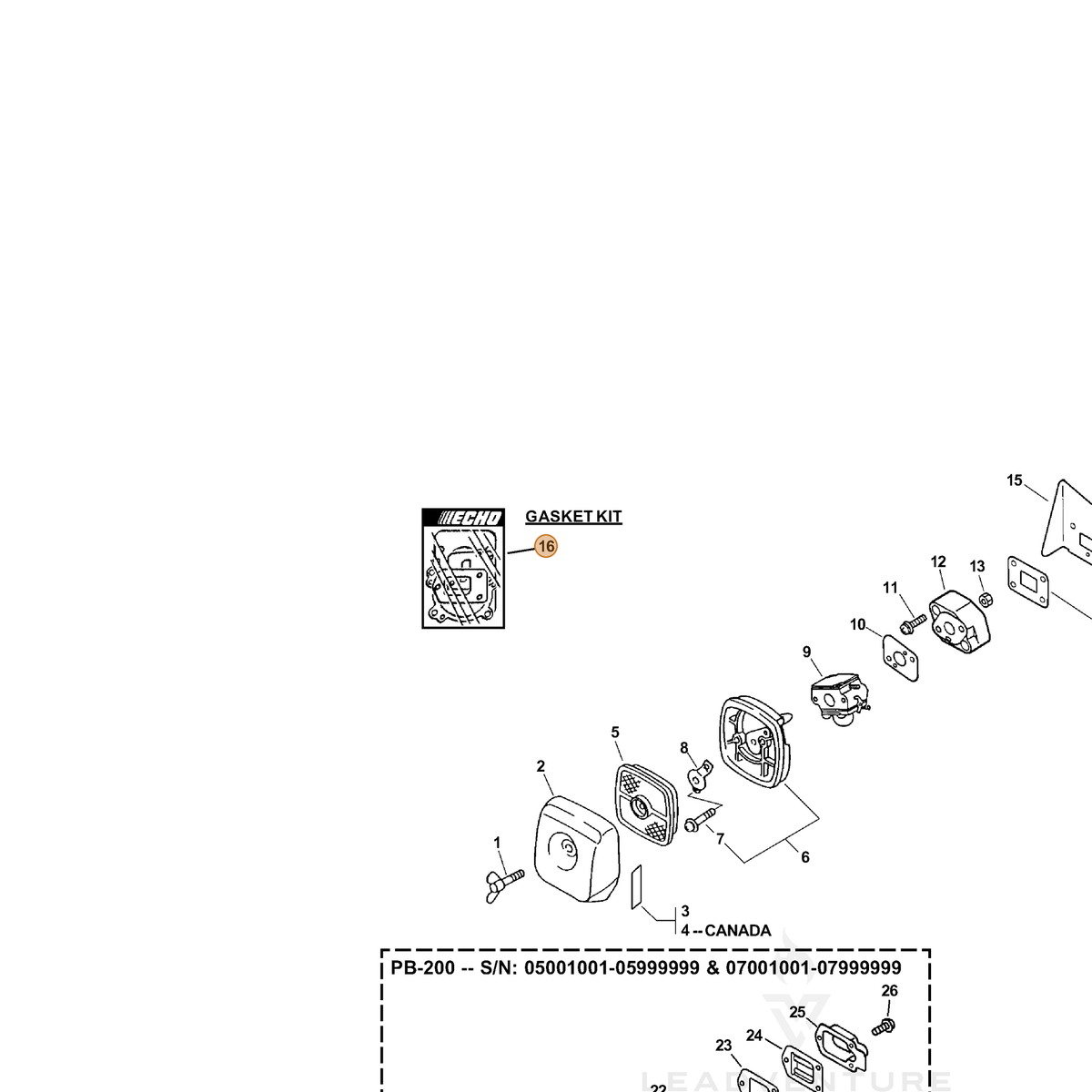 ECHO part P021004651 — IPL diagram snippet (6x zoom, amber highlight)