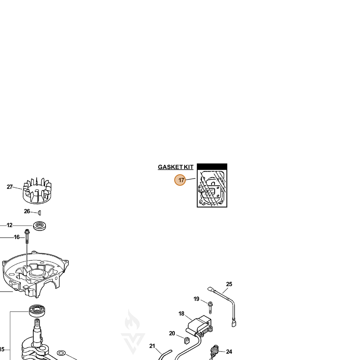ECHO part P021004671 — IPL diagram snippet (6x zoom, amber highlight)