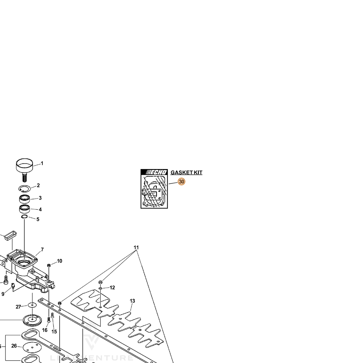 ECHO part P021004710 — IPL diagram snippet (6x zoom, amber highlight)