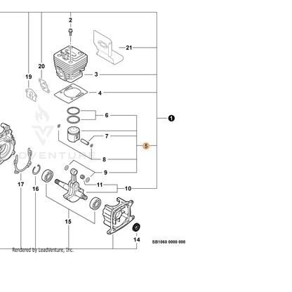 ECHO part P021004740 — IPL diagram snippet (6x zoom, amber highlight)
