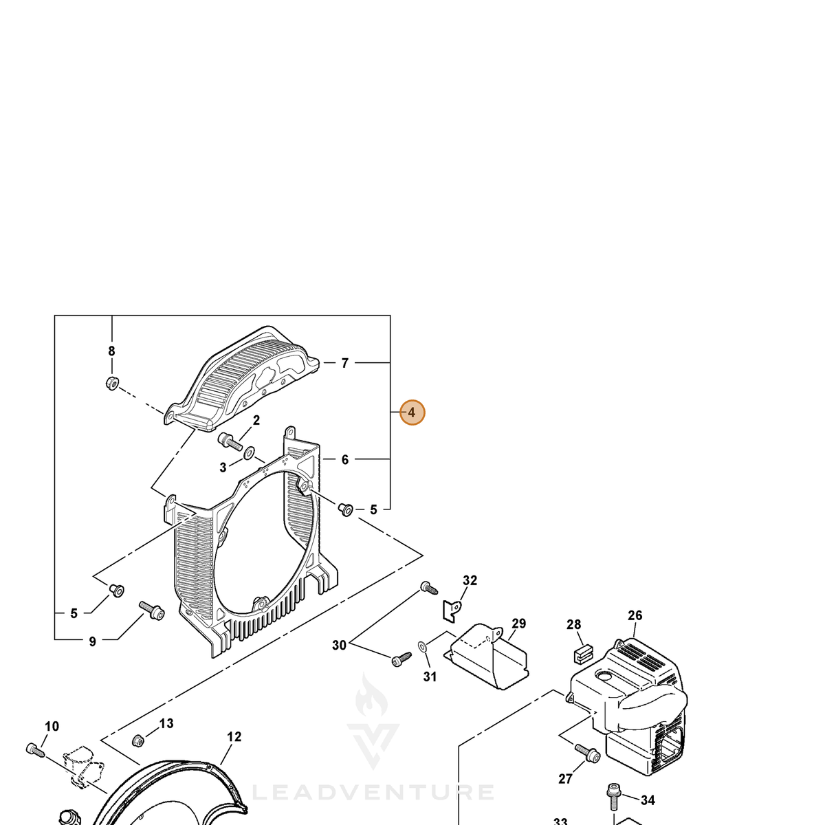 ECHO part P021005143 — IPL diagram snippet (6x zoom, amber highlight)