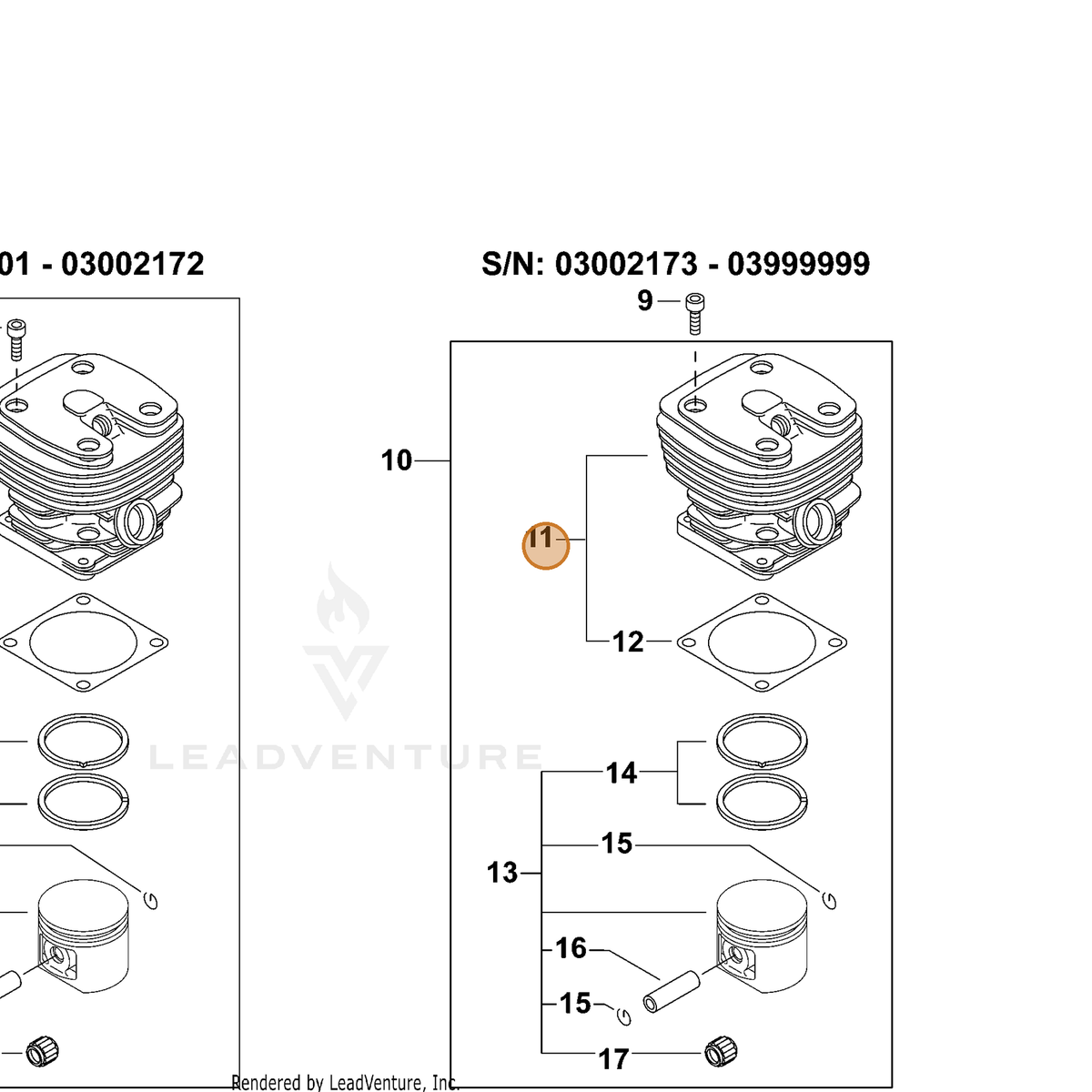 ECHO part P021005410 — IPL diagram snippet (6x zoom, amber highlight)