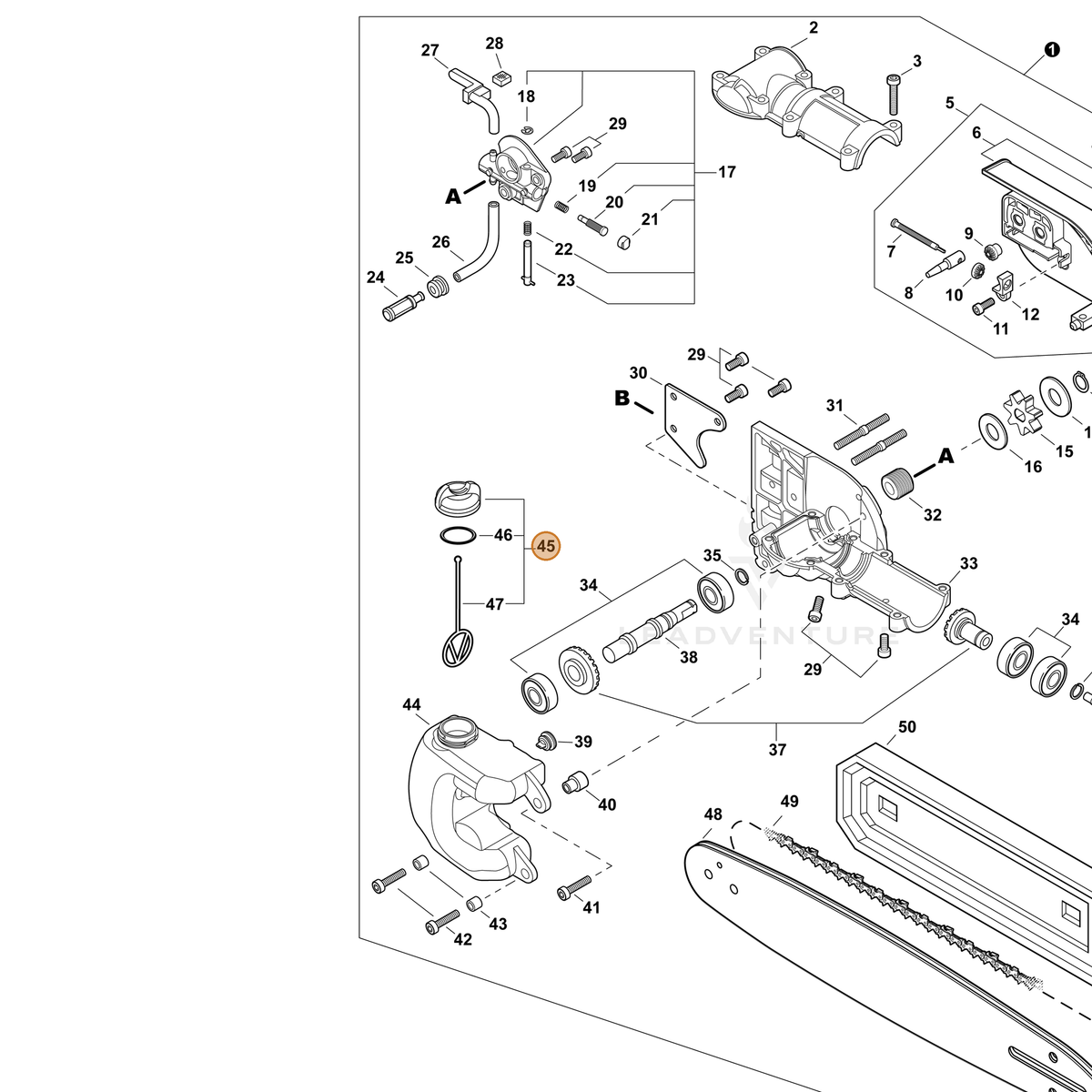ECHO part P021005601 — IPL diagram snippet (6x zoom, amber highlight)