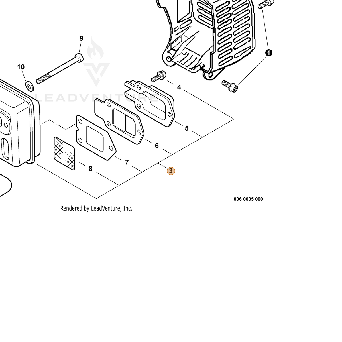 ECHO part P021005770 — IPL diagram snippet (6x zoom, amber highlight)
