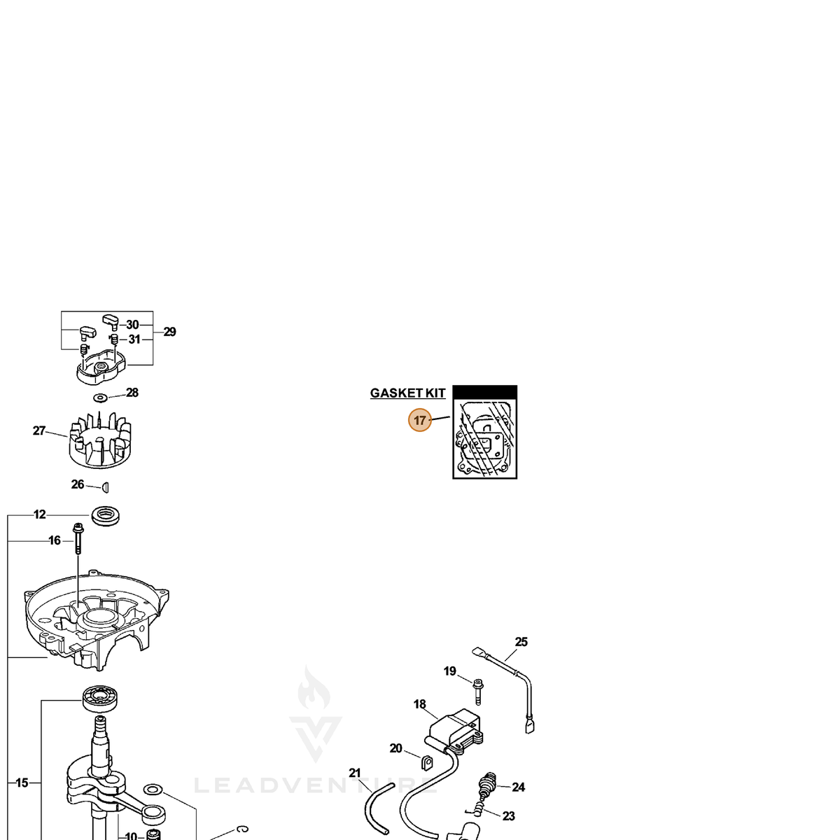ECHO part P021006193 — IPL diagram snippet (6x zoom, amber highlight)