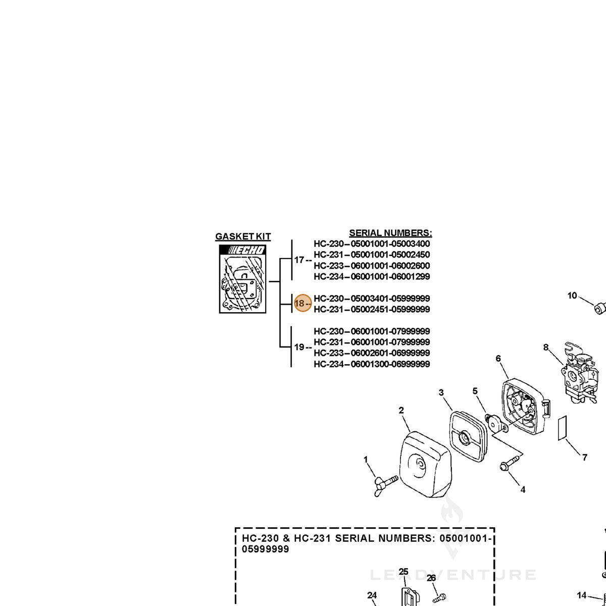 ECHO part P021006450 — IPL diagram snippet (6x zoom, amber highlight)