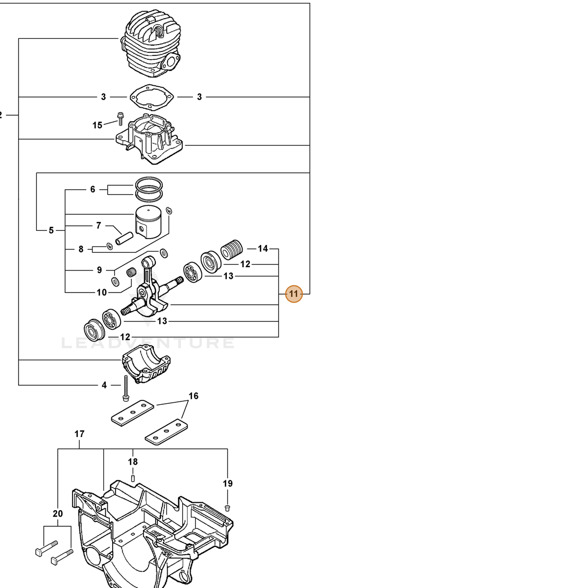 ECHO part P021006541 — IPL diagram snippet (6x zoom, amber highlight)