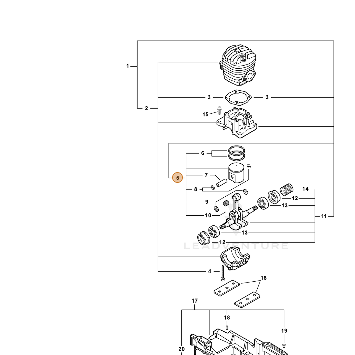 ECHO part P021006551 — IPL diagram snippet (6x zoom, amber highlight)