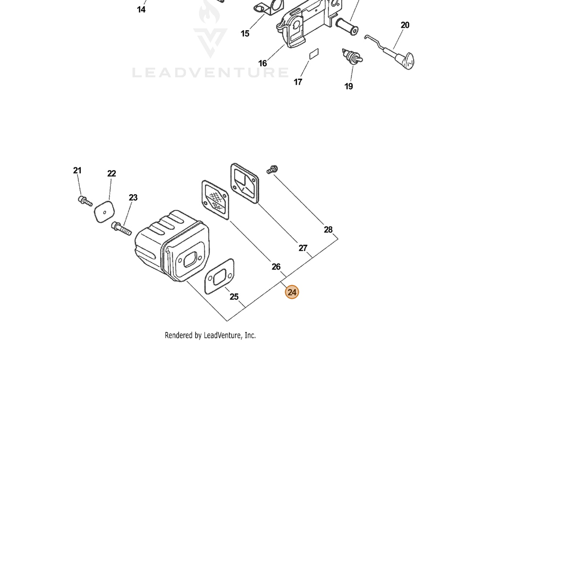 ECHO part P021006591 — IPL diagram snippet (6x zoom, amber highlight)