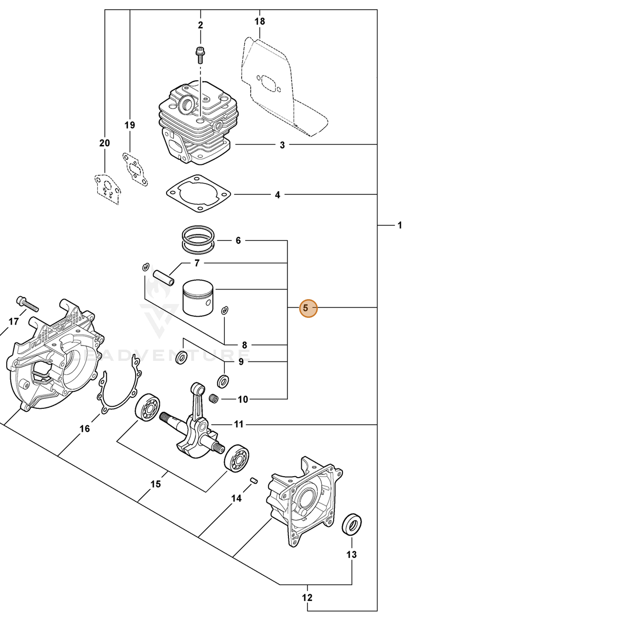 ECHO part P021006802 — IPL diagram snippet (6x zoom, amber highlight)