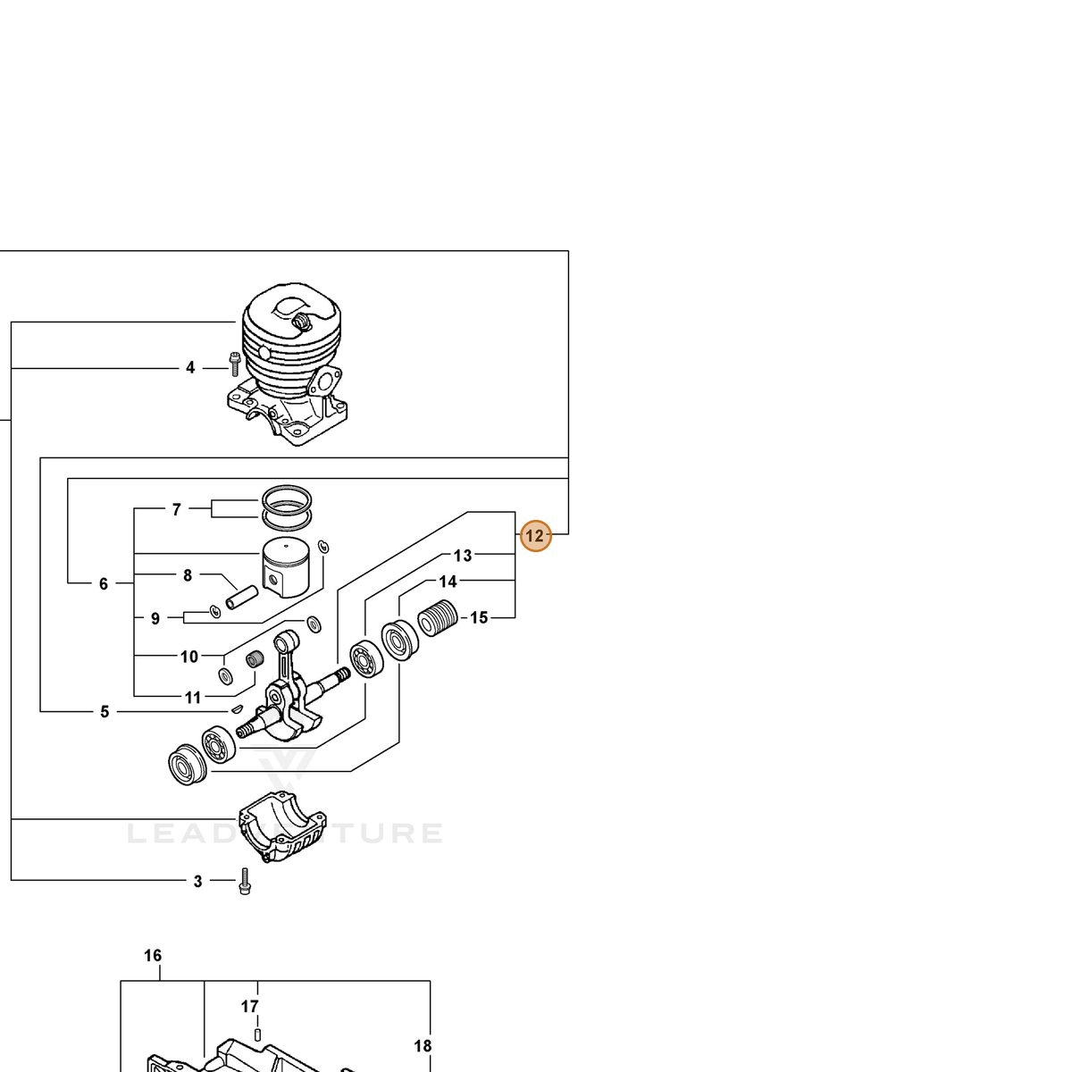 ECHO part P021007141 — IPL diagram snippet (6x zoom, amber highlight)