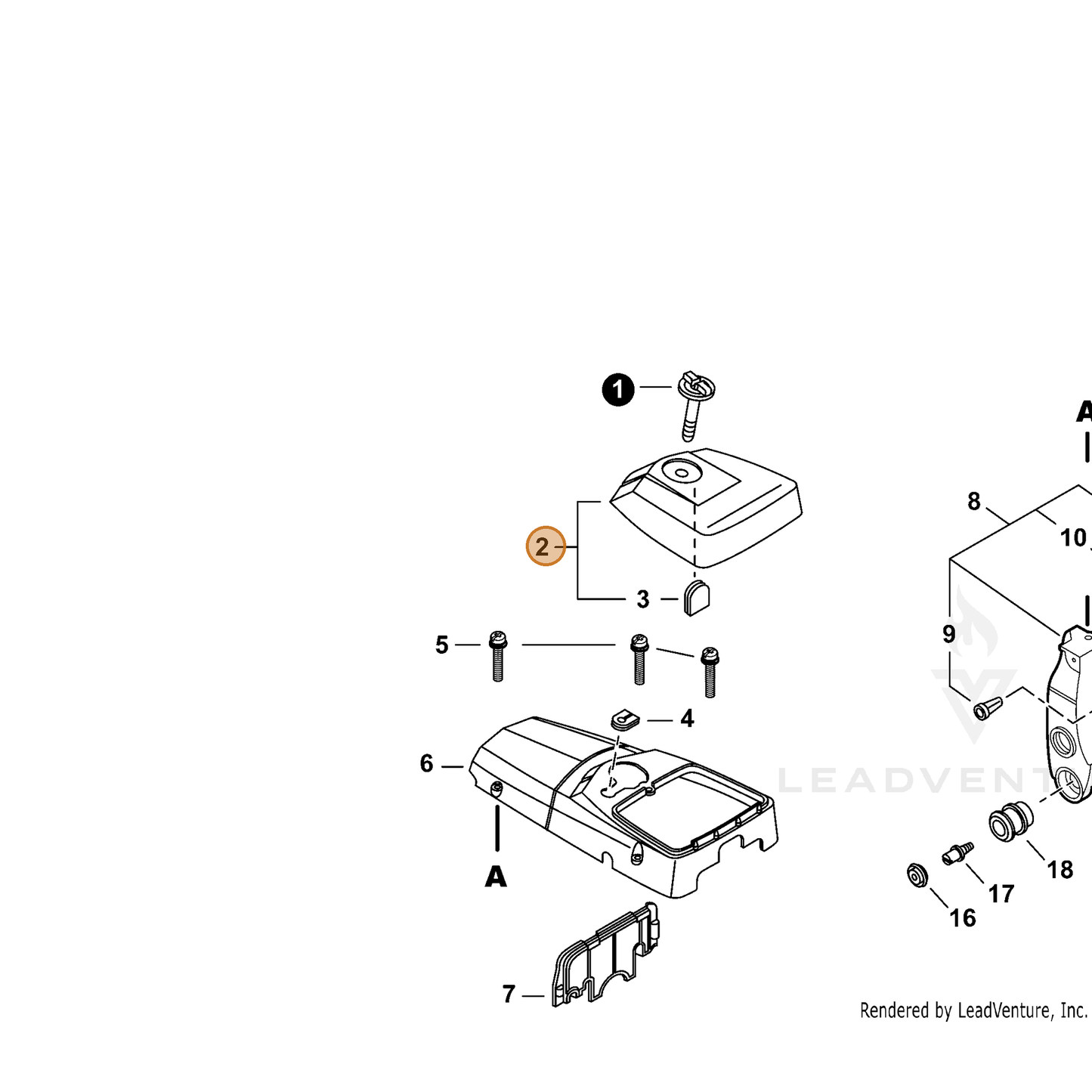 ECHO part P021007154 — IPL diagram snippet (6x zoom, amber highlight)