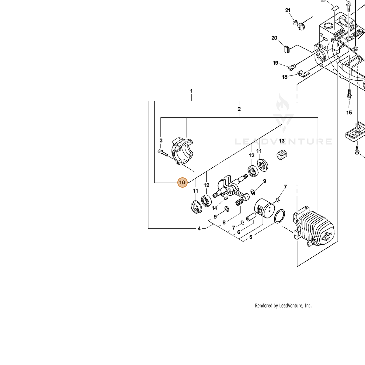 ECHO part P021007232 — IPL diagram snippet (6x zoom, amber highlight)