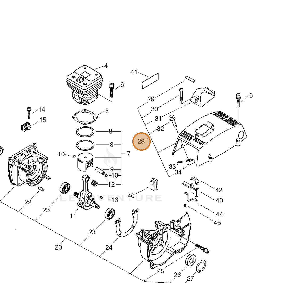 ECHO part P021007442 — IPL diagram snippet (6x zoom, amber highlight)