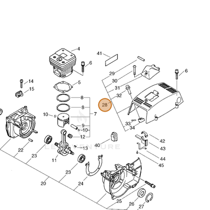 ECHO part P021007442 — IPL diagram snippet (6x zoom, amber highlight)