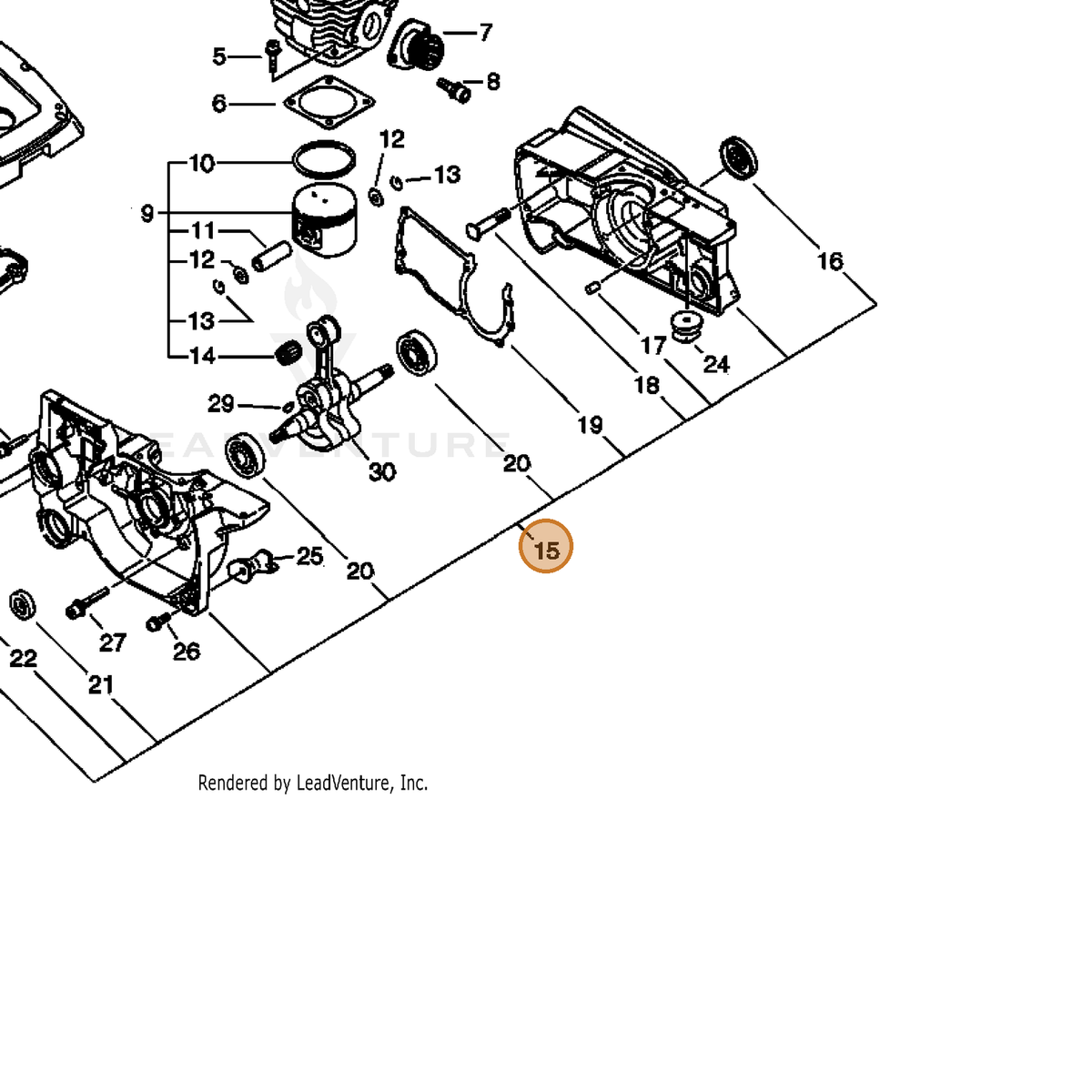 ECHO part P021007492 — IPL diagram snippet (6x zoom, amber highlight)