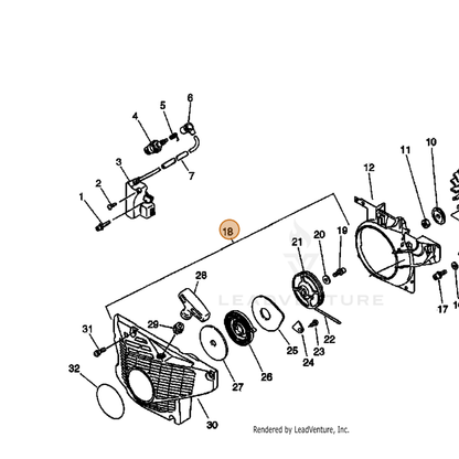 ECHO part P021007500 — IPL diagram snippet (6x zoom, amber highlight)