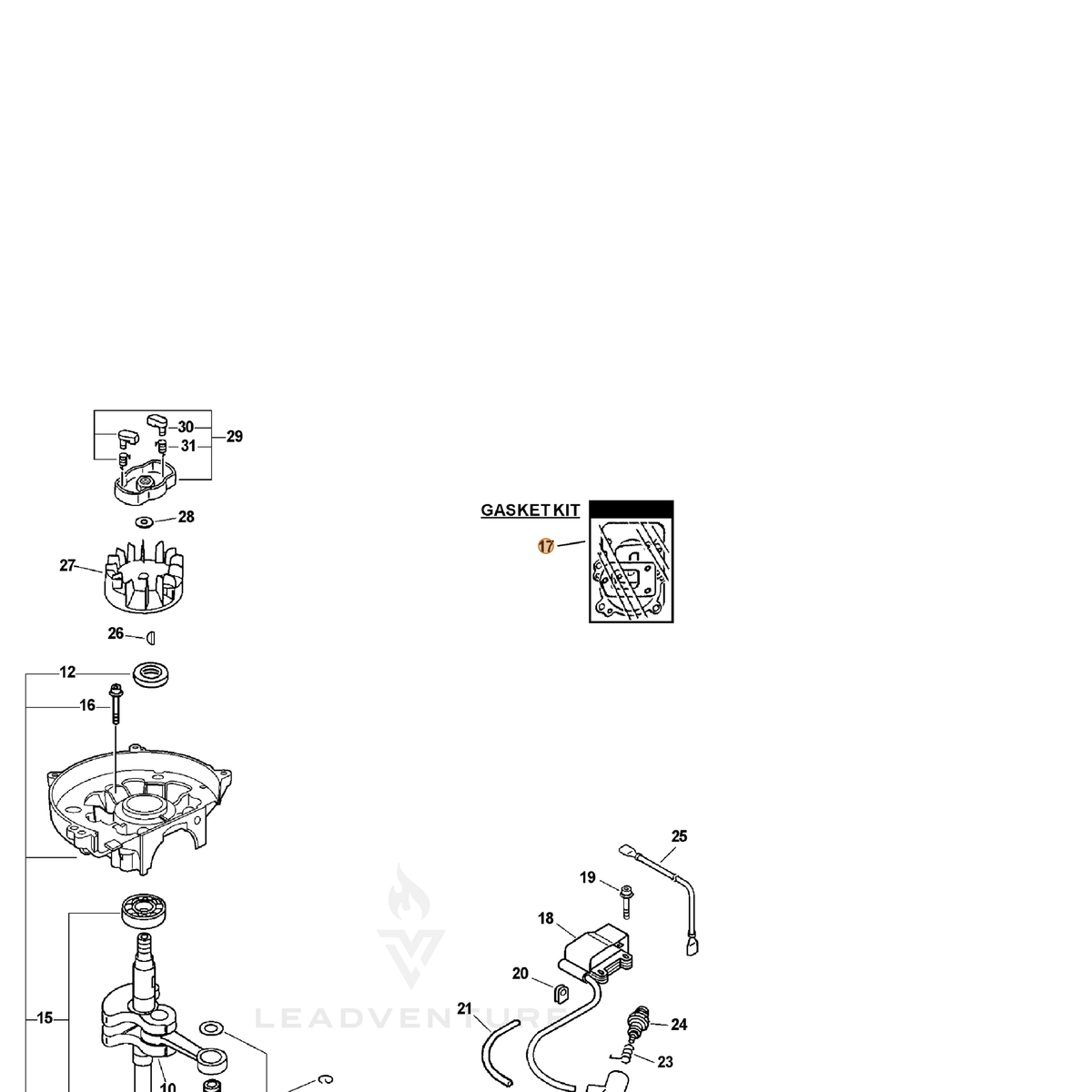ECHO part P021007600 — IPL diagram snippet (6x zoom, amber highlight)