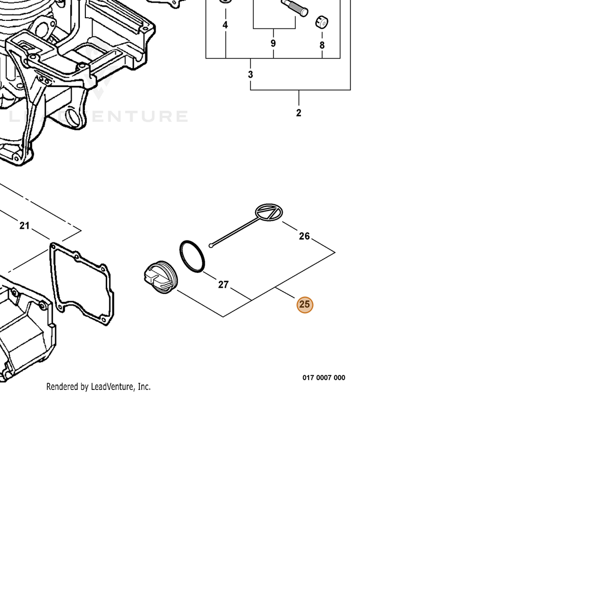 ECHO part P021007630 — IPL diagram snippet (6x zoom, amber highlight)