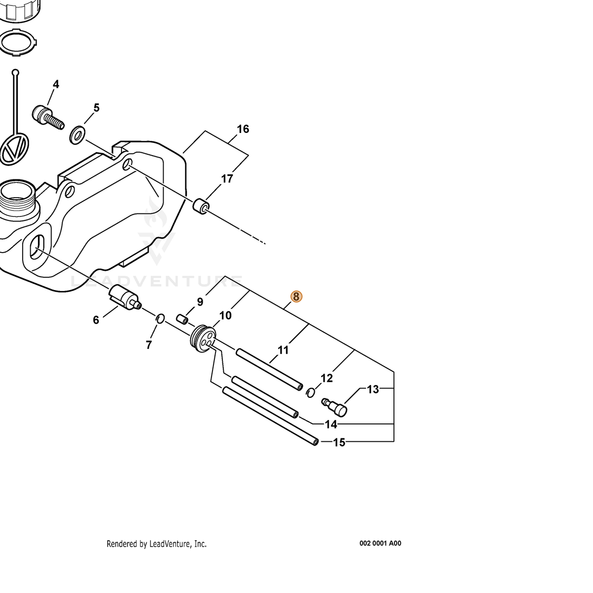 ECHO part P021007763 — IPL diagram snippet (6x zoom, amber highlight)