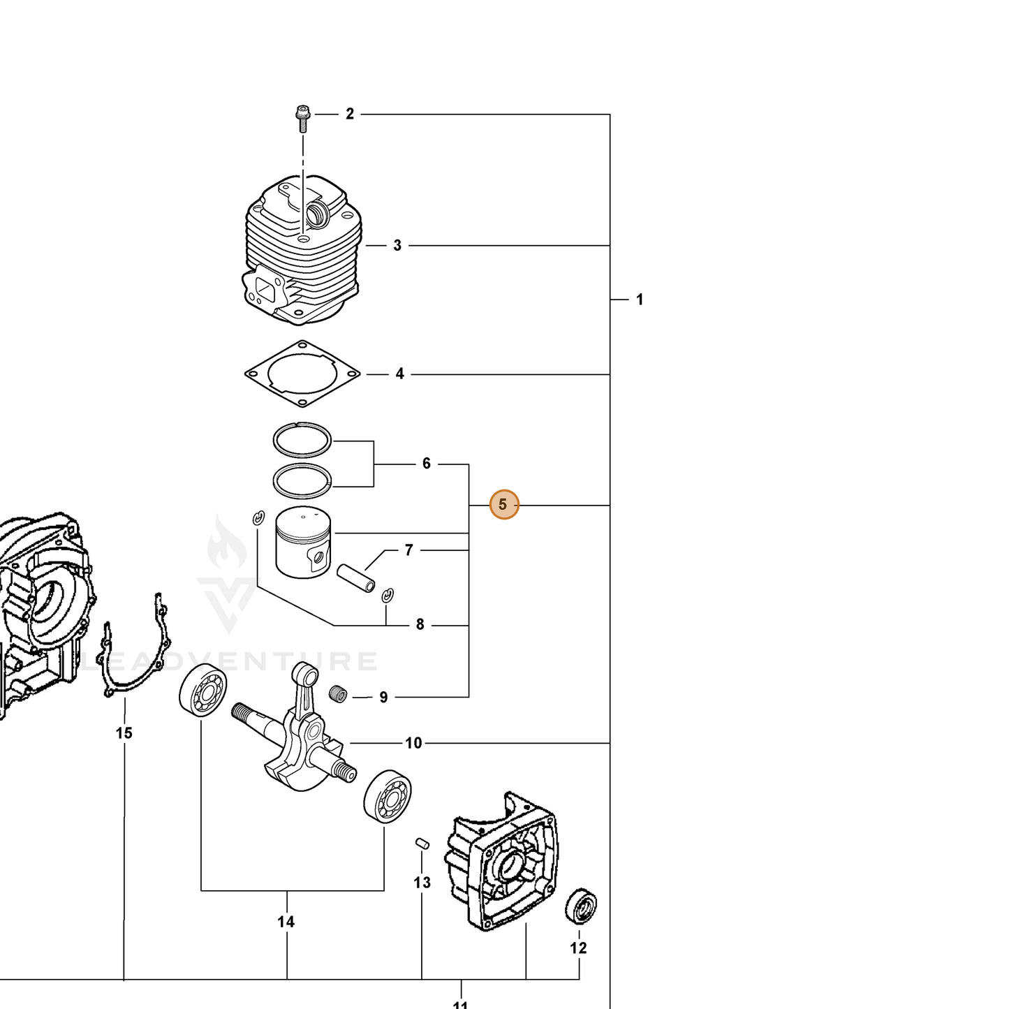 ECHO part P021008580 — IPL diagram snippet (6x zoom, amber highlight)