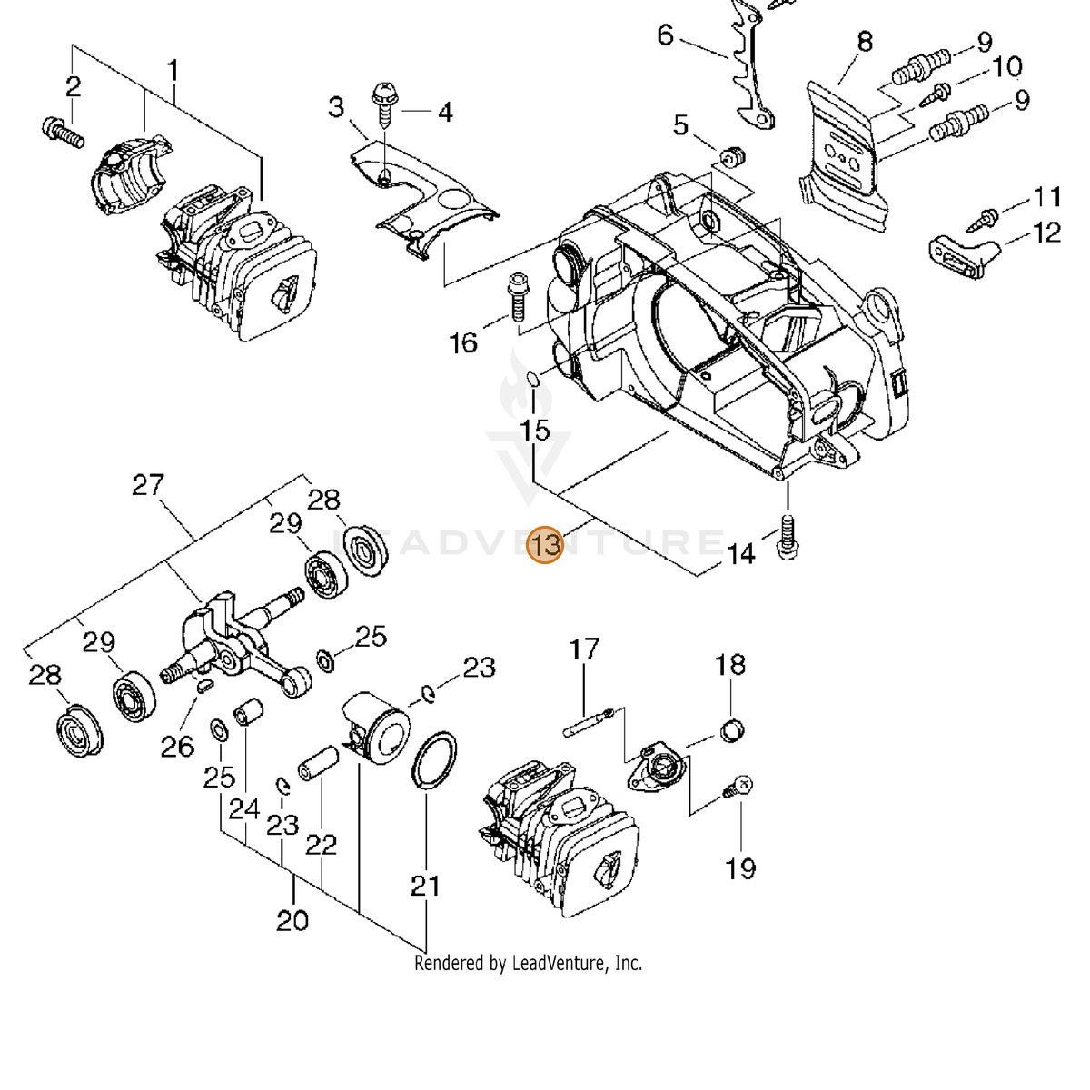 ECHO part P021008679 — IPL diagram snippet (6x zoom, amber highlight)