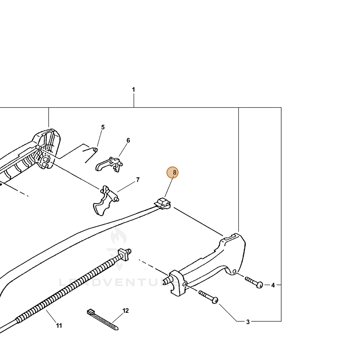 ECHO part P021008812 — IPL diagram snippet (6x zoom, amber highlight)