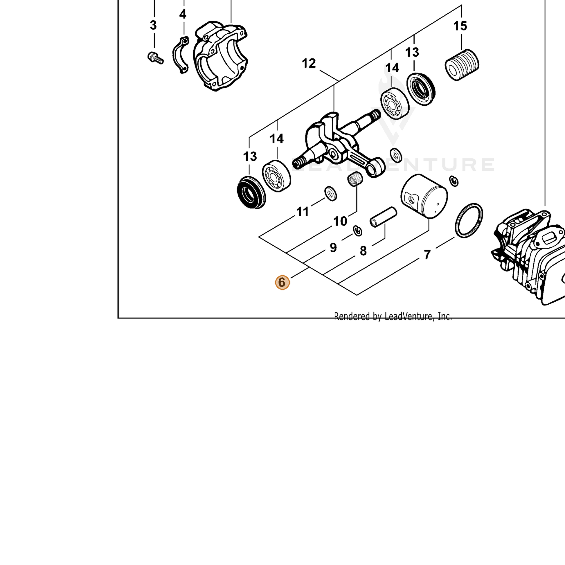 ECHO part P021008980 — IPL diagram snippet (6x zoom, amber highlight)