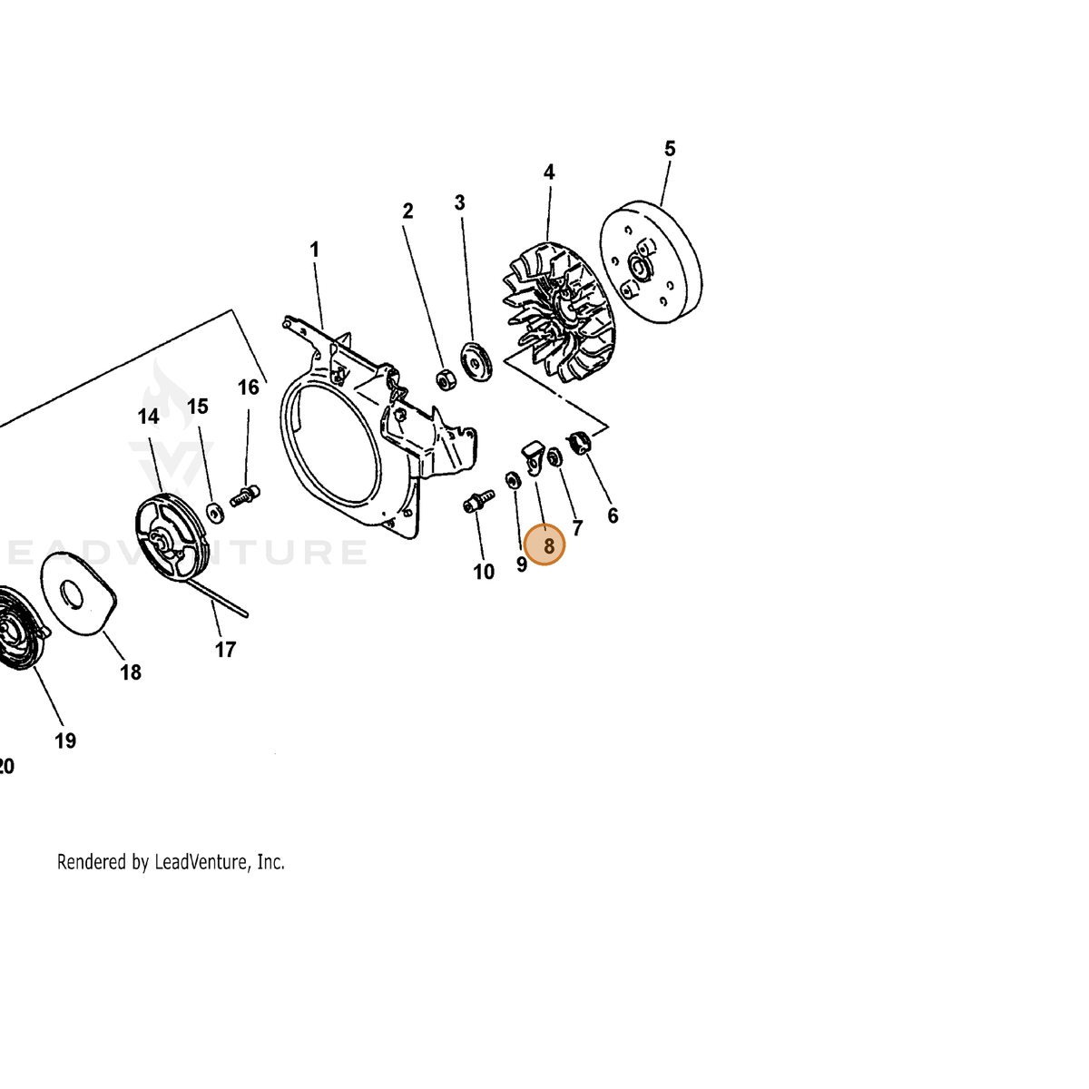ECHO part P021009872 — IPL diagram snippet (6x zoom, amber highlight)