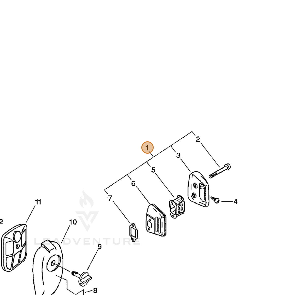 ECHO part P021009930 — IPL diagram snippet (6x zoom, amber highlight)