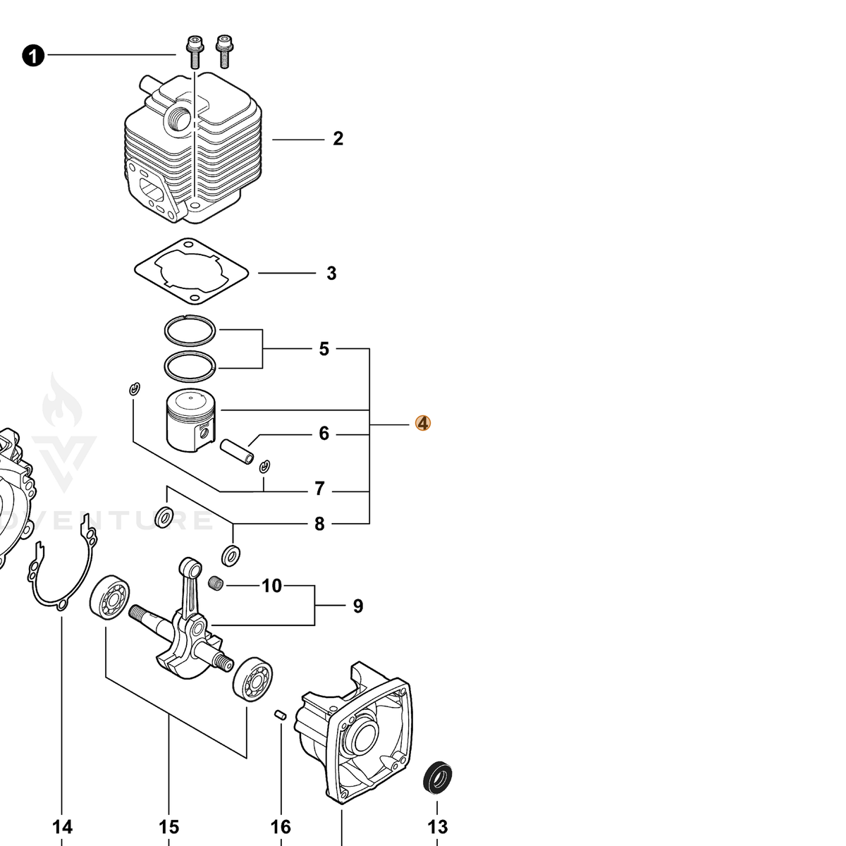ECHO part P021009950 — IPL diagram snippet (6x zoom, amber highlight)