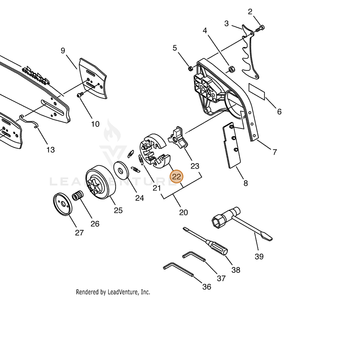 ECHO part P021010080 — IPL diagram snippet (6x zoom, amber highlight)