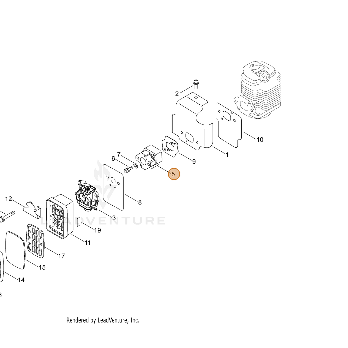 ECHO part P021010214 — IPL diagram snippet (6x zoom, amber highlight)