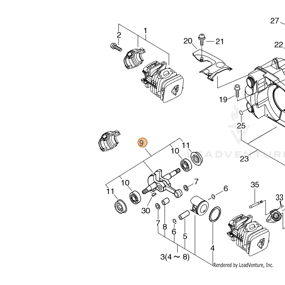 ECHO part P021010701 — IPL diagram snippet (6x zoom, amber highlight)