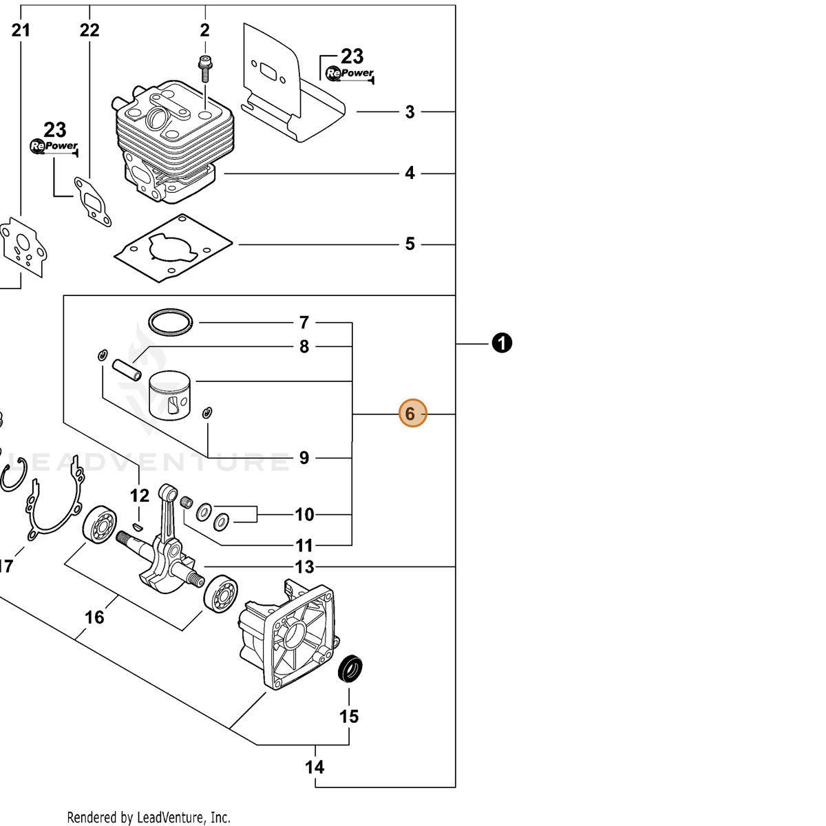ECHO part P021010730 — IPL diagram snippet (6x zoom, amber highlight)