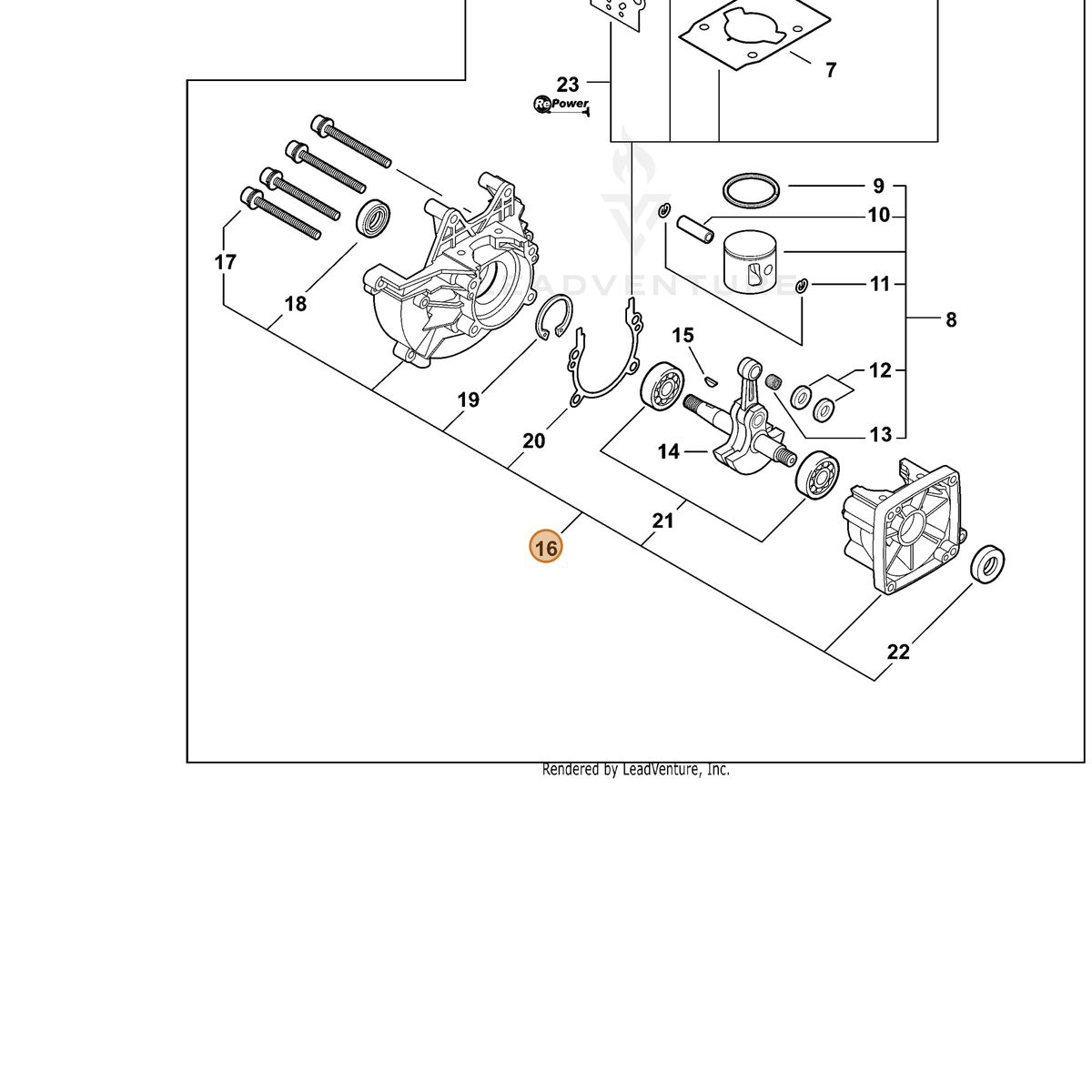 ECHO part P021010741 — IPL diagram snippet (6x zoom, amber highlight)