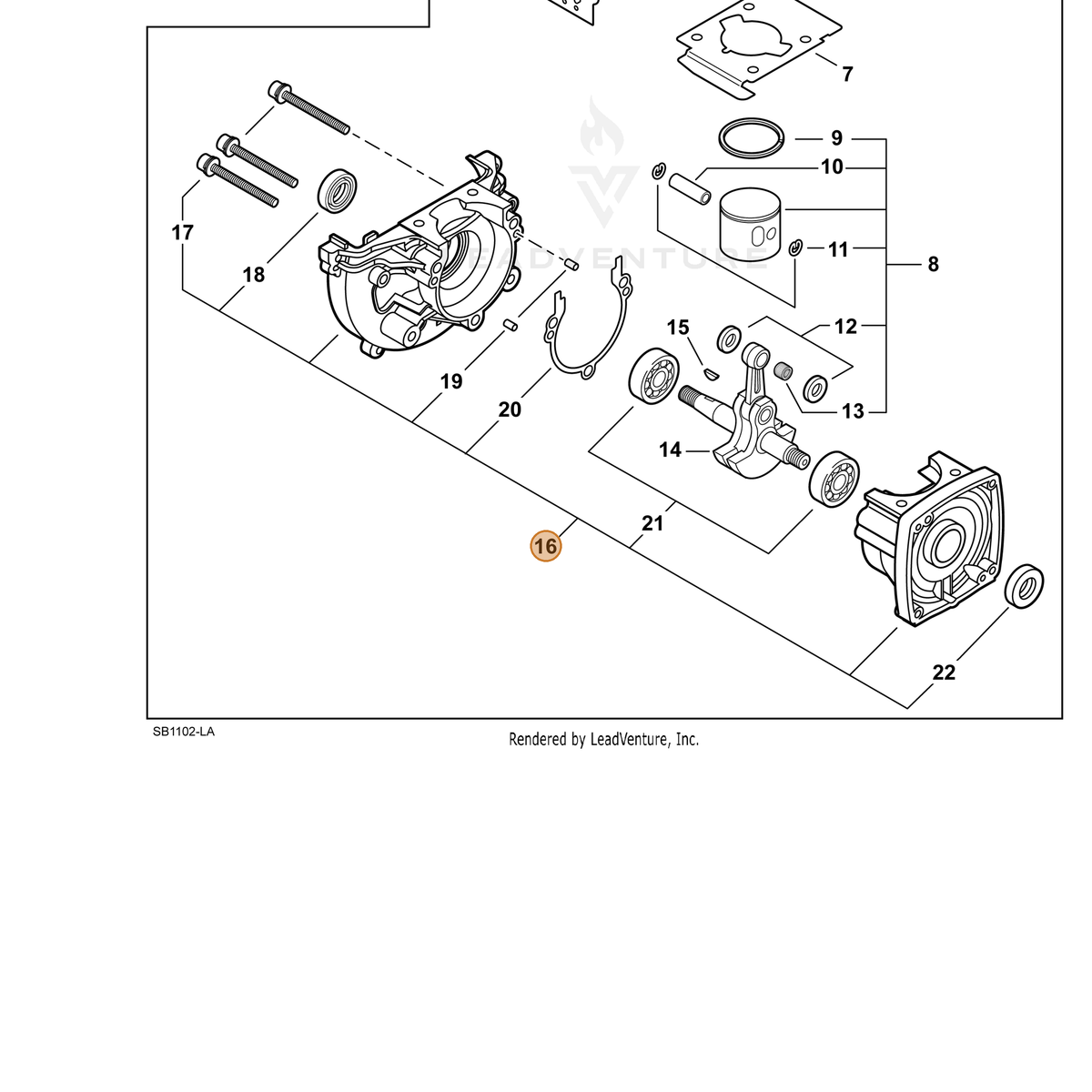 ECHO part P021010801 — IPL diagram snippet (6x zoom, amber highlight)