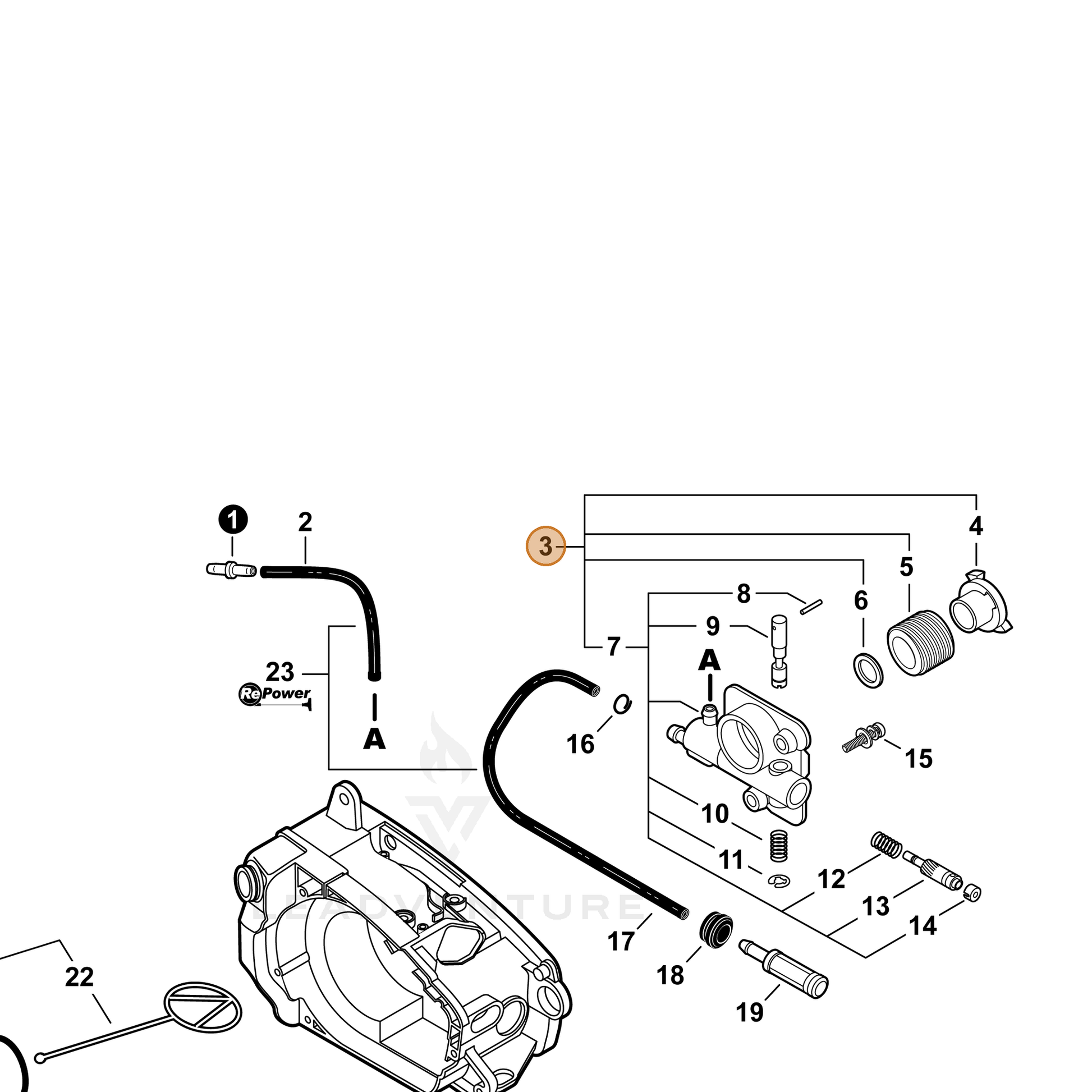 ECHO part P021010890 — IPL diagram snippet (6x zoom, amber highlight)