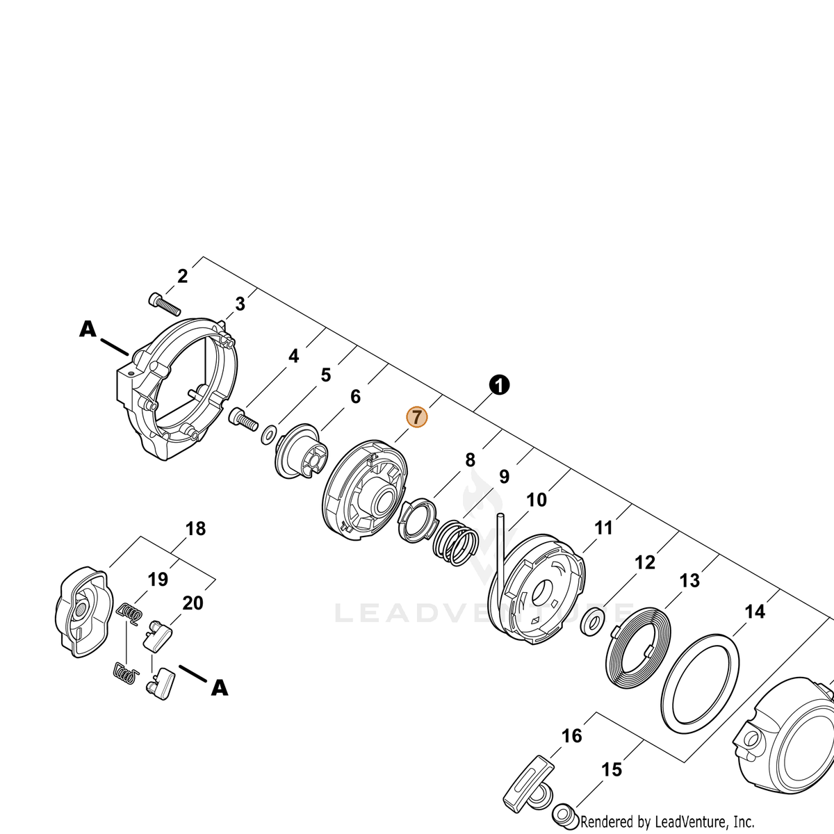 ECHO part P021011130 — IPL diagram snippet (6x zoom, amber highlight)