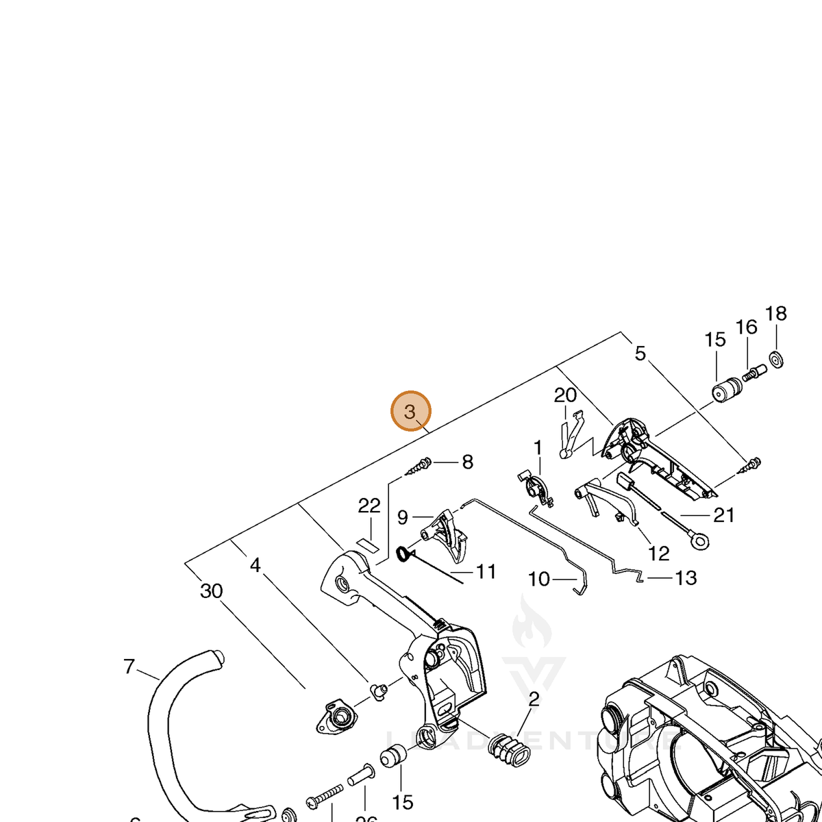 ECHO part P021011510 — IPL diagram snippet (6x zoom, amber highlight)