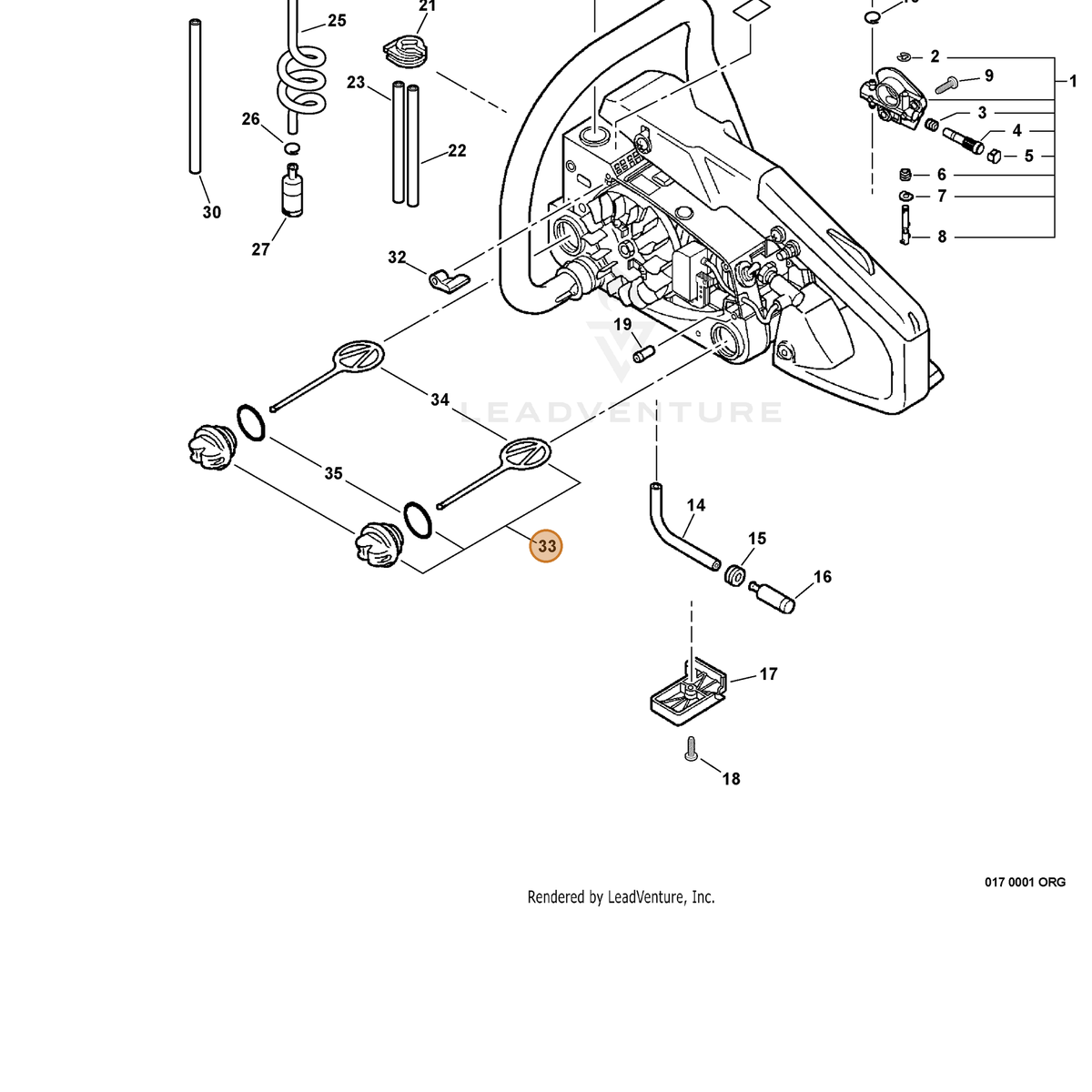 ECHO part P021011590 — IPL diagram snippet (6x zoom, amber highlight)