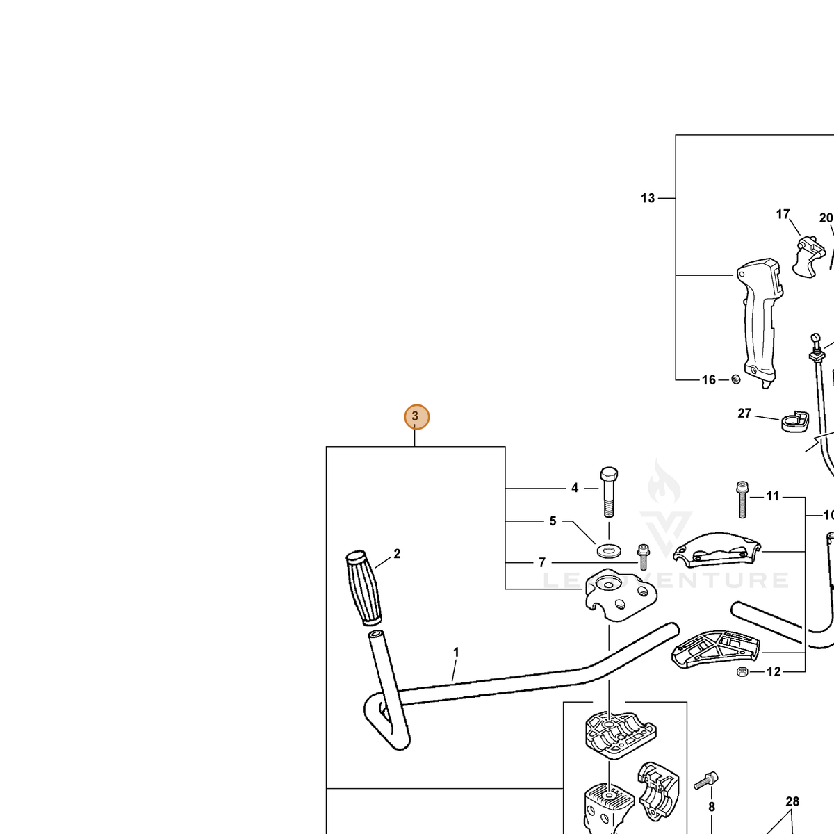 ECHO part P021012831 — IPL diagram snippet (6x zoom, amber highlight)
