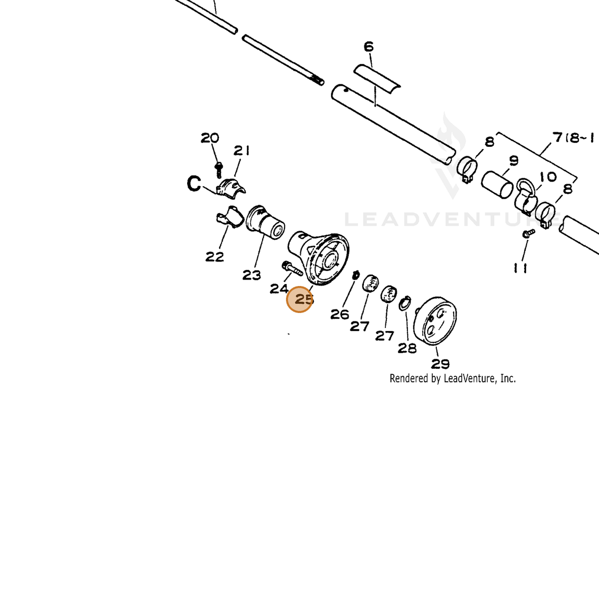 ECHO part P021012920 — IPL diagram snippet (6x zoom, amber highlight)
