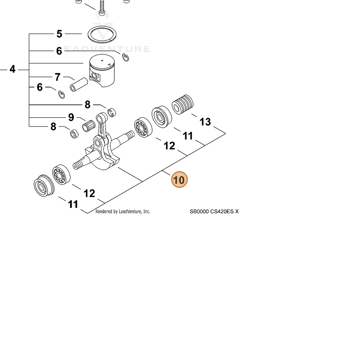 ECHO part P021013621 — IPL diagram snippet (6x zoom, amber highlight)