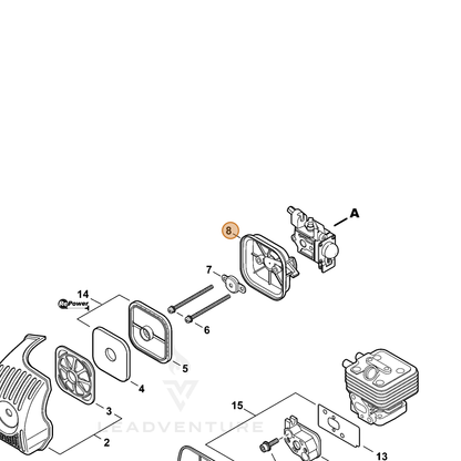 ECHO part P021013820 — IPL diagram snippet (6x zoom, amber highlight)