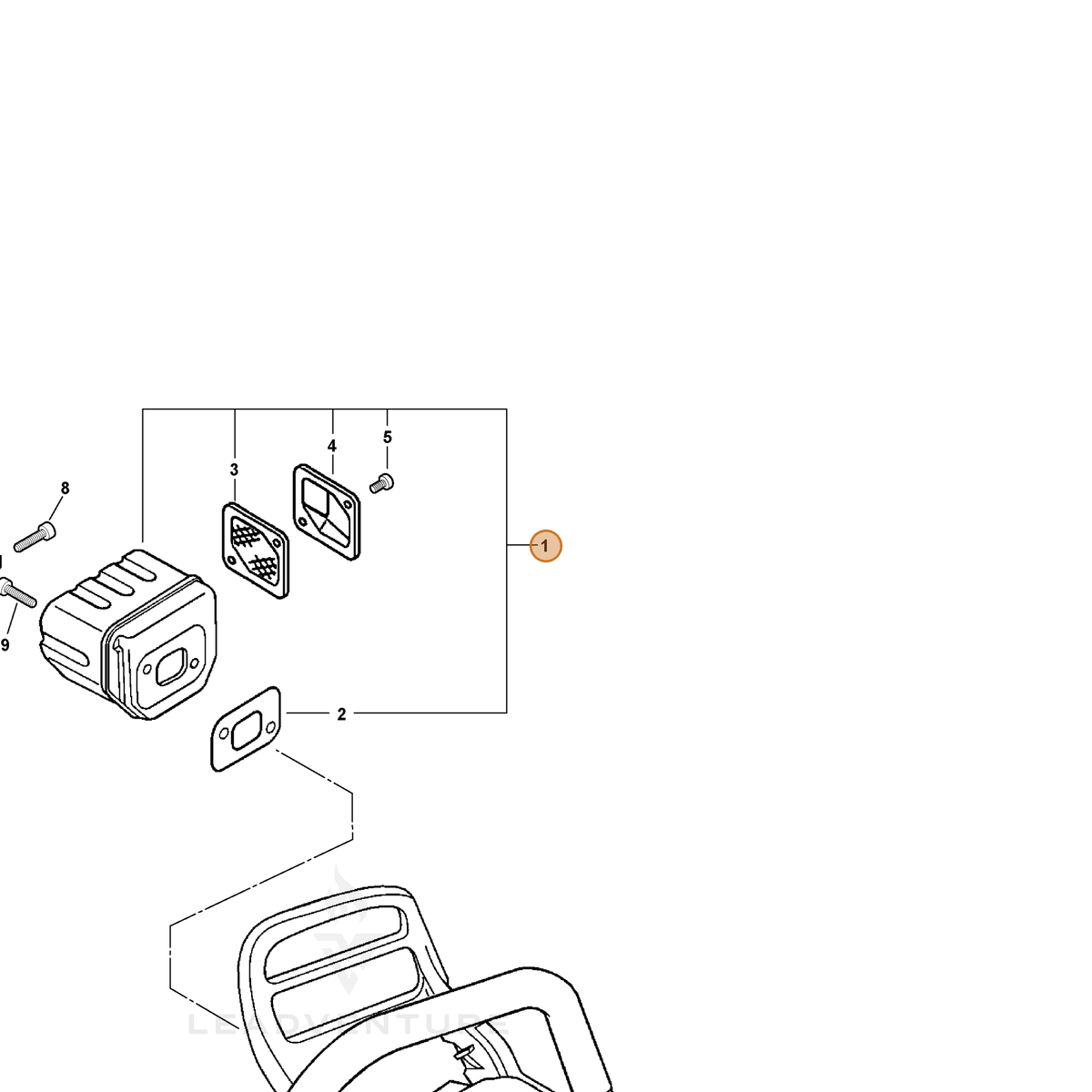 ECHO part P021014240 — IPL diagram snippet (6x zoom, amber highlight)