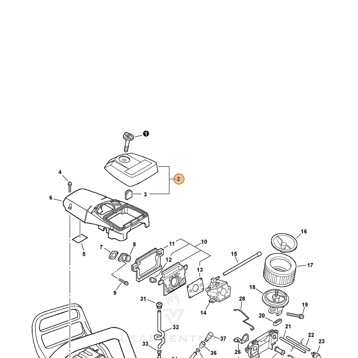 ECHO part P021014271 — IPL diagram snippet (6x zoom, amber highlight)