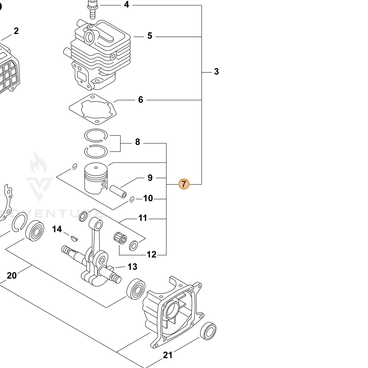 ECHO part P021014440 — IPL diagram snippet (6x zoom, amber highlight)