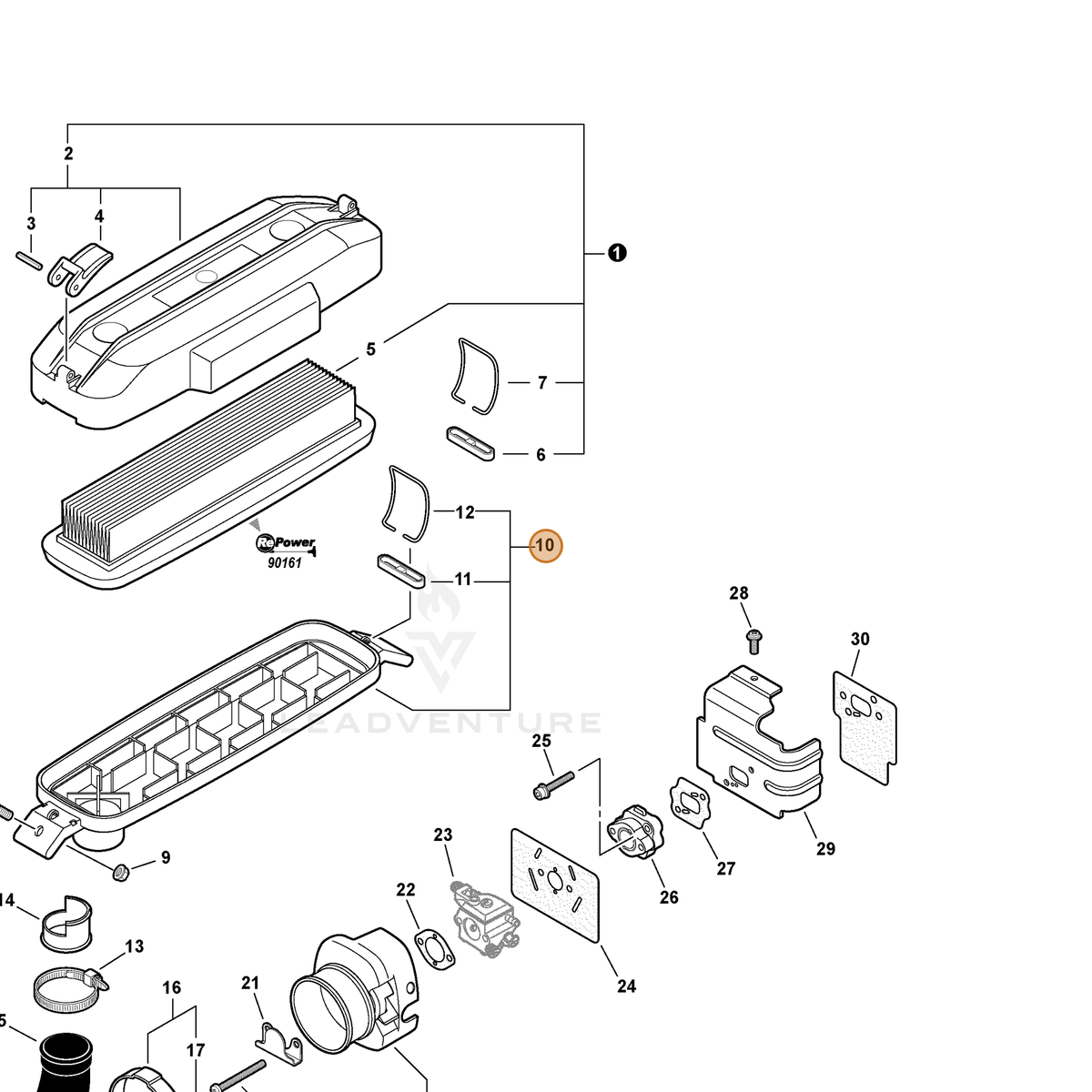 ECHO part P021014450 — IPL diagram snippet (6x zoom, amber highlight)