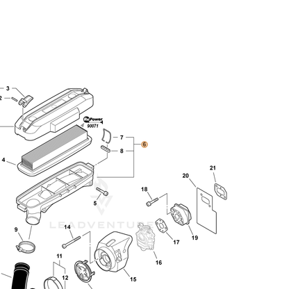 ECHO part P021014460 — IPL diagram snippet (6x zoom, amber highlight)